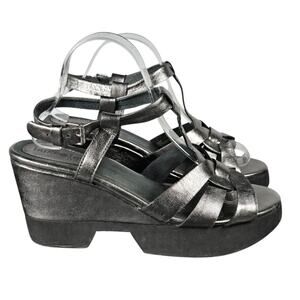 Bussola Perugia Paine Shoes Womens 10-10.5 EU 41 Pewter Wedge Sandals Soft Metal